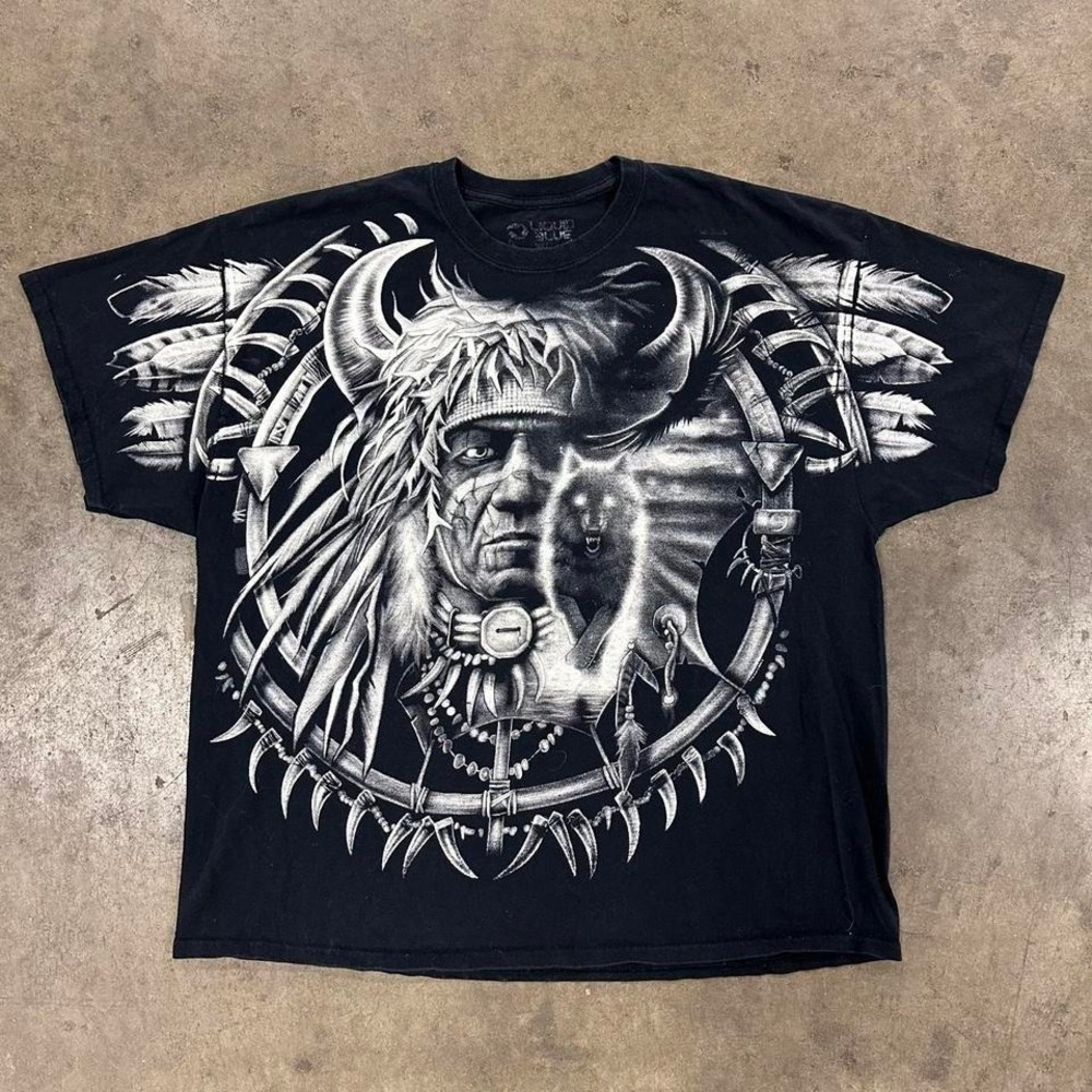 Vintage 00s Liquid Blue Native American Y2K Graphic T-shirt AOP Size 3XL
